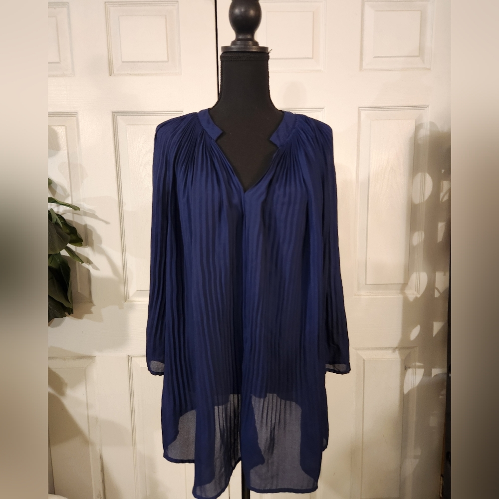 Spense Brand | Navy Blue Women's Pleated Accordion Aline Blouse/Top Size XL